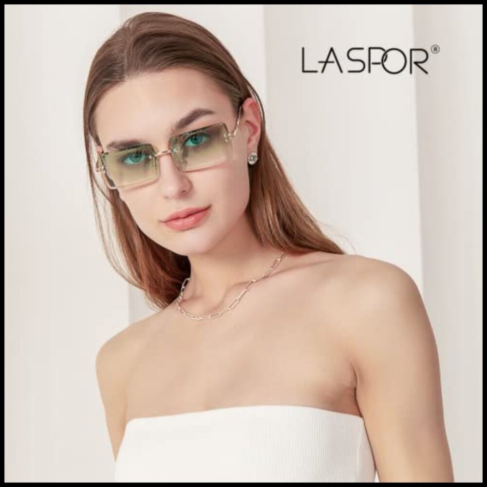 Retro Rimless Sunglasses Rectangle Frame Vintage … - image 2
